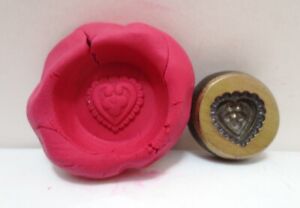 Vintage Brass Bronze Jewelry Making Tool Mould Stamp Dye Wax Heart Shape Design