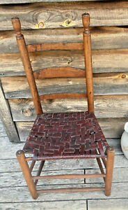 Antique Primitive Rustic Shaker Chair Ladder Back Early American New England