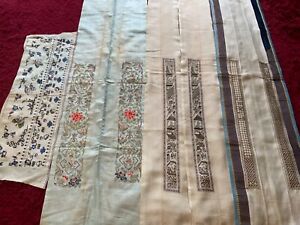 Lot Of 7 Antique Vintage 19th 20th C Chinese Embroidered Silk Panels Embroidery