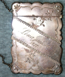 Antique Victorian Silver Calling Card Case Lena Jackson 1877