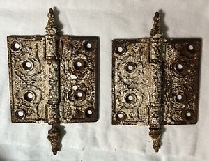 A Pair 2 Of 4 X 4 Antique Victorian Steeple Tipped Cast Iron Door Hinges