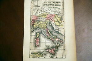 1854 Willson Beautiful Original Antique Atlas Map Of Italy Handcolored