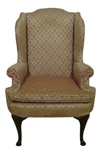 F53044ec Vintage Queen Anne Mahogany Wing Chair W Down Seat