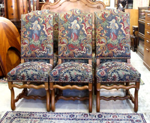 Set Of 6 French Antique Louis Xiv Walnut Dining Chairs