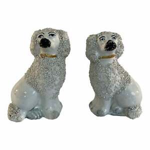 Antique Petite English Staffordshire Poodle Dog Figurines A Pair