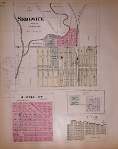 1887 Plat Map Sedgwick Jewell City Omio Salem Kansas 218