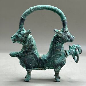 Ancient Near Eastern Luristan Bronze Lock In Form Of Two Animals E