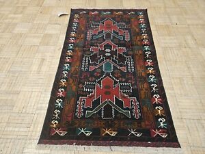 3x5 Authentic Vintage Afghan Balouch Prayer Rug 100 Wool Hand Made Oriental