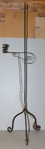 Antique Forged Iron Floor Lamp Electrified Early Candle Rush Light Collectible