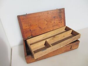 Antique Wooden Tool Box Old Crate Wood Vintage Brass Latches Case Tub 11 W