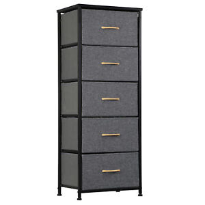 46 Tall Fabric Dresser Vertical Storage Tower W 5 Drawers For Bedroom Dark Grey