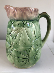 Antique 1870 Arsenal Pottery Majolica Pitcher Lily Pad 7 