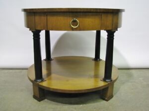 Baker Furniture Empire Style Lamp Table W Sunburst Veneered Top Ebonized Legs