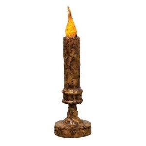 New Primitive Colonial Aged Cinnamon Mustard Taper Candle Battery Timer