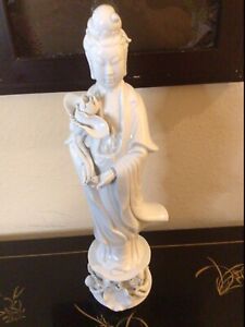 Guan Yin Goddess Of Mercy 12 1 4 Statue White Porcelain Chinese Antique Asian