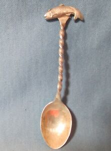 Antique Figural Fish Twisted Handle Sterling Silver Demitasse Spoon