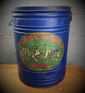 Antique Proctor Gamble Cottonseed Oil Shortening Tin Can Primitive Blue Paint