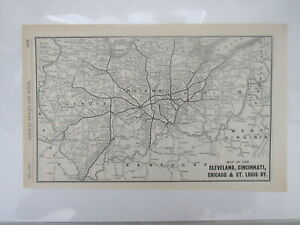 Original Vintage Map Of Cleveland Cincinnati Chicago St Louis Ry 1904