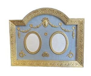 Antique French Gilt Bronze Dore Empire Style Silk Moire Picture Frame