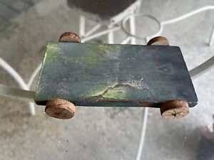 Antique Primitive Wooden Green Wheeled Toy