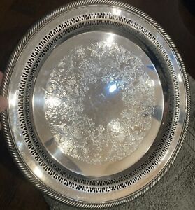 Wm Rogers Vintage Pierced Silver Plate Serving Tray 12 170