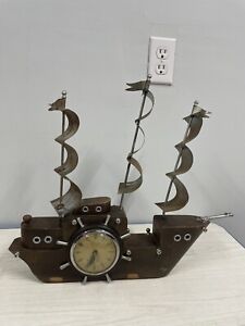 Vintage Sailing Ship Model Mahogany Clock Antique Nautical 19 United Not Tested