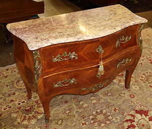French Louis Xv Style Kingwood Marble Top Commode Dresser Chest Of Drawers