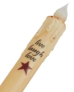 New Primitive Live Laugh Love Timer Taper Candle Star Rustic 6 5 Grungy Ivory