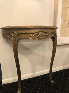 Vintage Wall Mount Demilune Hand Carved French Style Gilt Wood Table
