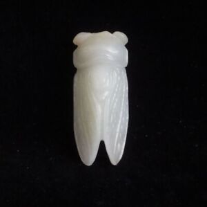 Old Chinese Hand Carving Cicada Insect Natural White Nephrite Jade Pendant