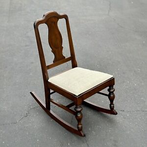 Vintage Dark Walnut Wood Rocking Chair Windsor Small Child Nursery Spindle