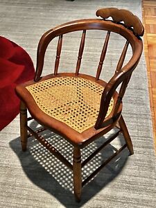 Antique Primitive Bow Back Spindle Back Cane Seat Windsor Accent Chair