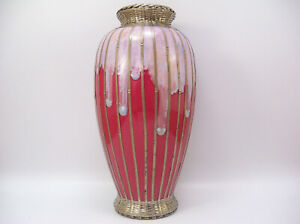 Antique Japanese Awaji Drip Glaze Silver Wire Art Deco Vase