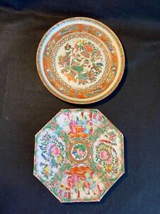Two Chinese Canton Rose Medallion Porcelain Dishes 