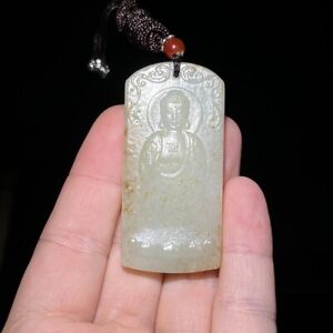 Chinese Antique Qing Dynasty Hetian Ancient Jade Carved Buddha Pendants