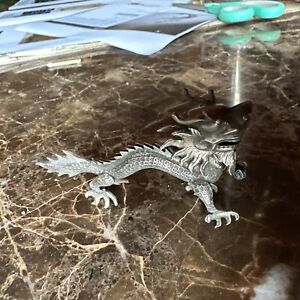 Chinese Export Silver Dragon Place Card Holder