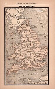 1888 Tiny Antique England Map Miniature Vintage Map Of England 785