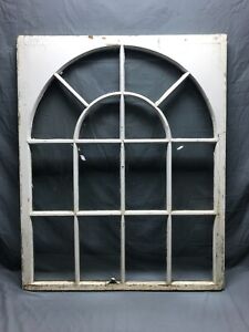 Large Antique 14 Lite Shabby Arched Glass Top Window 38x47 Vtg Chic Old 1443 22b