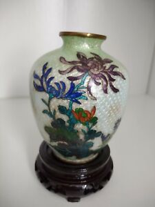 Rare Antique Japanese Ginbari Cloisonn Enamel Turquoise Vase Meiji Period 3 5 