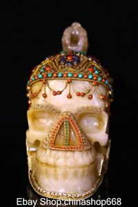 11 6 Old China Crystal Copper Gilt Inlay Gem Feng Shui Skull Sculpture