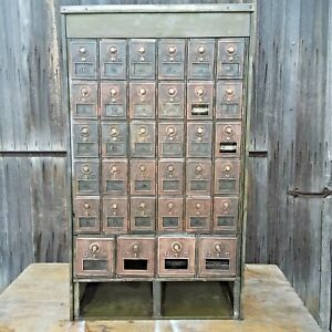 Antique Us Post Office Box Cabinet With Brass Doors