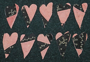 10 Primitive Antique Cutter Quilt Hearts Pink Black Scrapbooking Applique