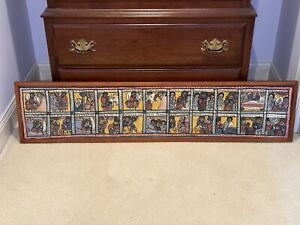 Antique Ethiopian Coptic Bible Story Large Cloth Painting Wooden Frame 49 X 11 