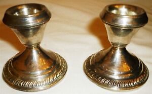 Antique Sterling Silver Weighted Base Taper Candleholder Set Of 2 Hallmarked