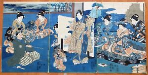Kuniyoshi Antique Japanese Woodblock Print Triptych
