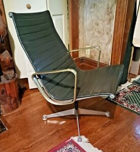  Vintage Herman Miller Eames Aluminum Lounge Chair Leather 