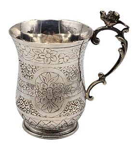 Vintage Persian Sterling Silver Tankard Mug Cup With Bird Finial Handle