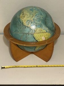 Vtg 1971 National Geographic Physical 12 Globe Mid Century Modernist Wood Stand