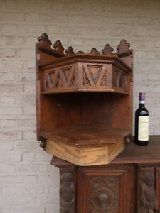 Antique Large French Neo Gothic Wood Carved Corner Console Religious
