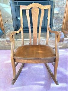 Tiger Oak Antique Rocking Chair Mission Sleigh Design Antique Quarter Sawn 